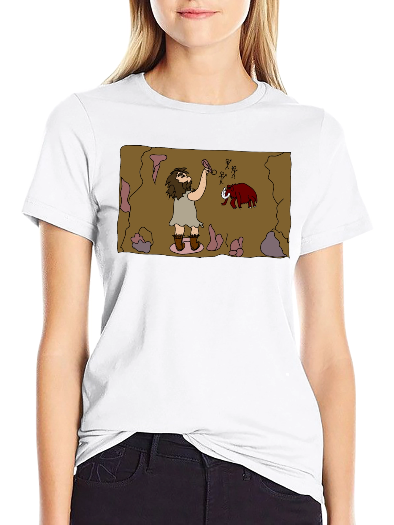 Caveman Art Black T-Shirt - Prehistoric Fun