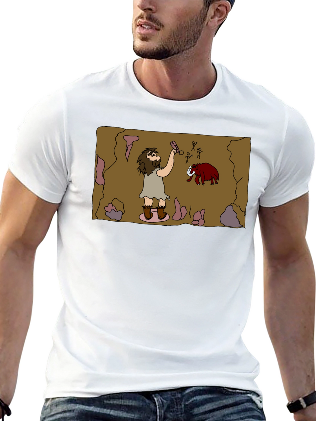 Caveman Art Black T-Shirt - Prehistoric Fun