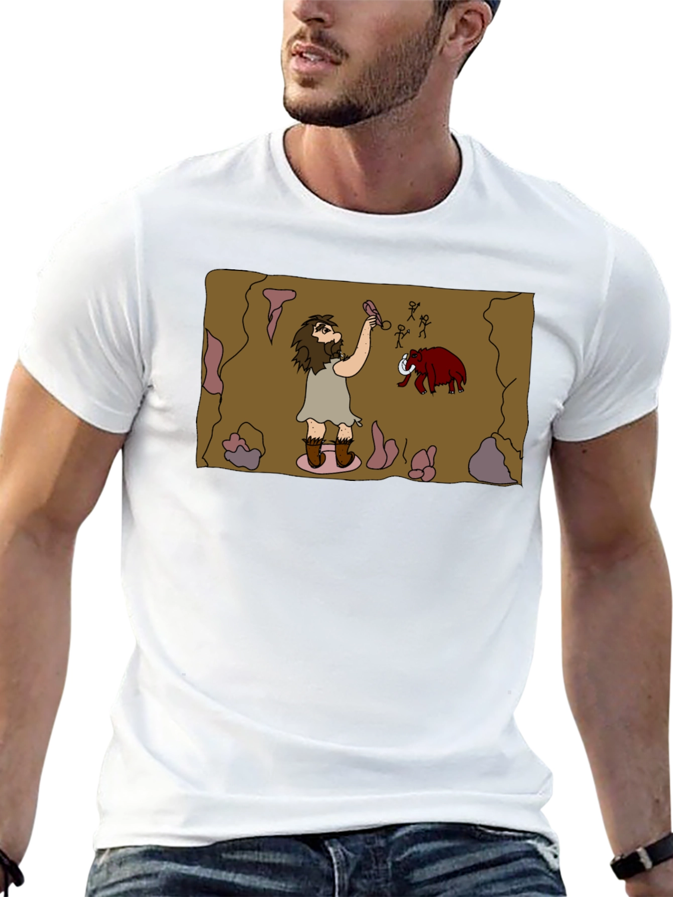 Caveman Art Black T-Shirt - Prehistoric Fun