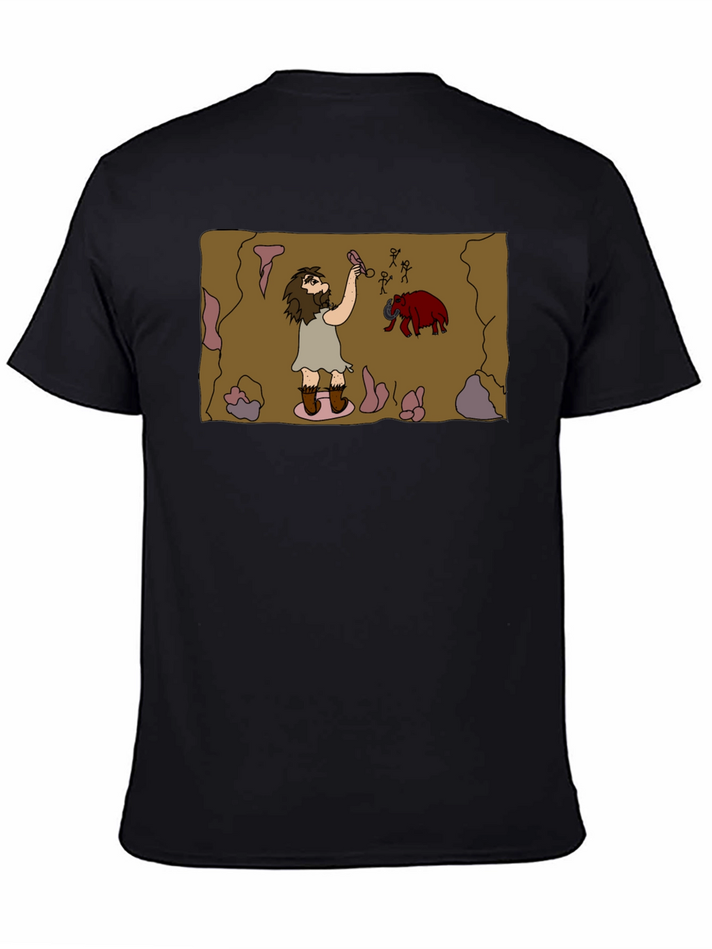 Caveman Art Black T-Shirt - Prehistoric Fun