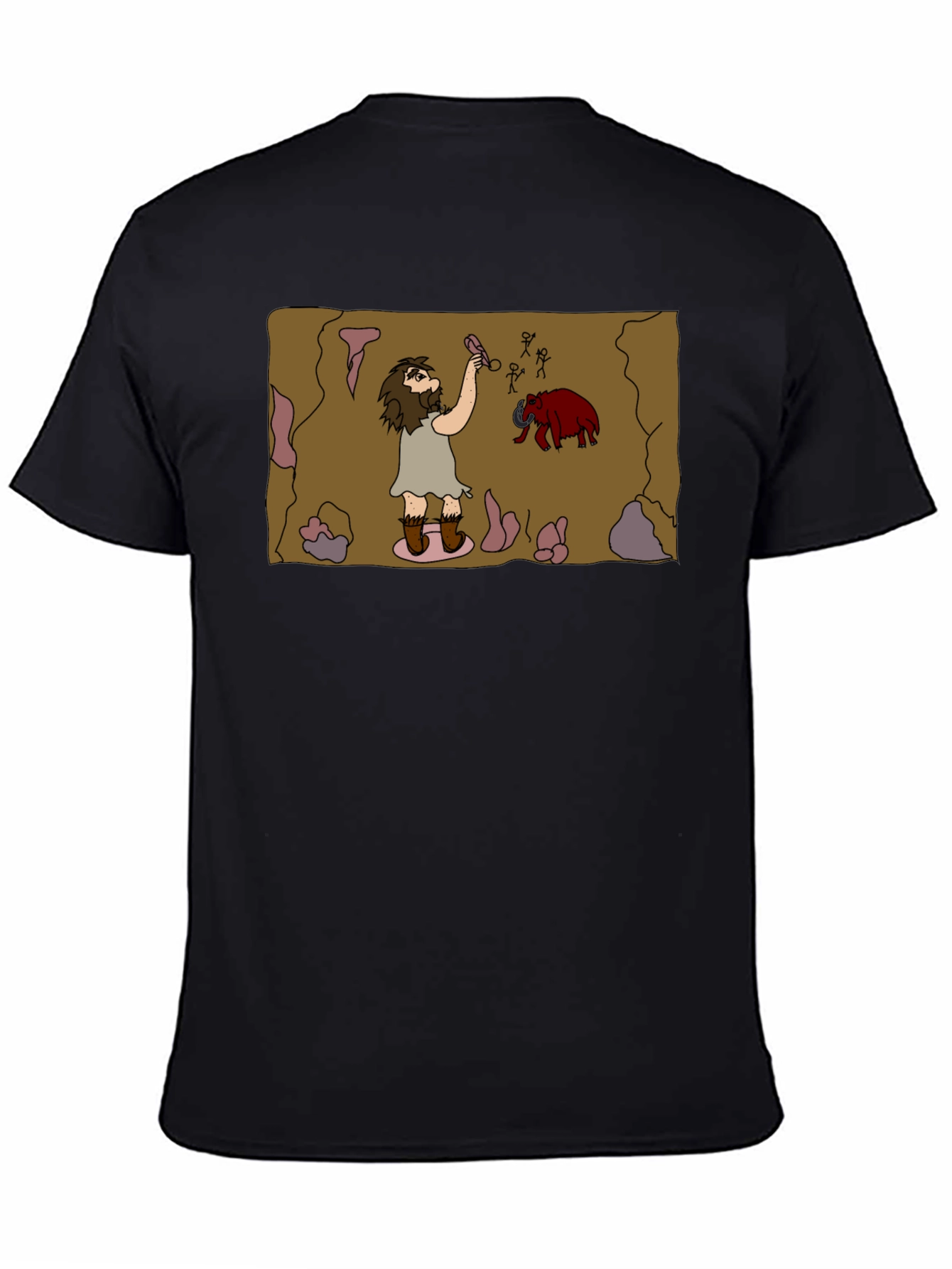 Caveman Art Black T-Shirt - Prehistoric Fun