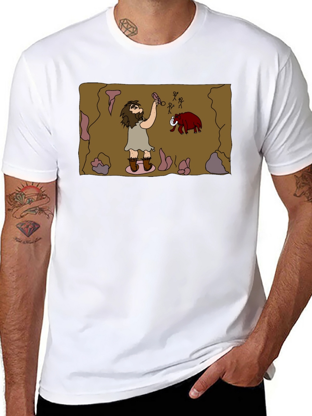 Caveman Art Black T-Shirt - Prehistoric Fun