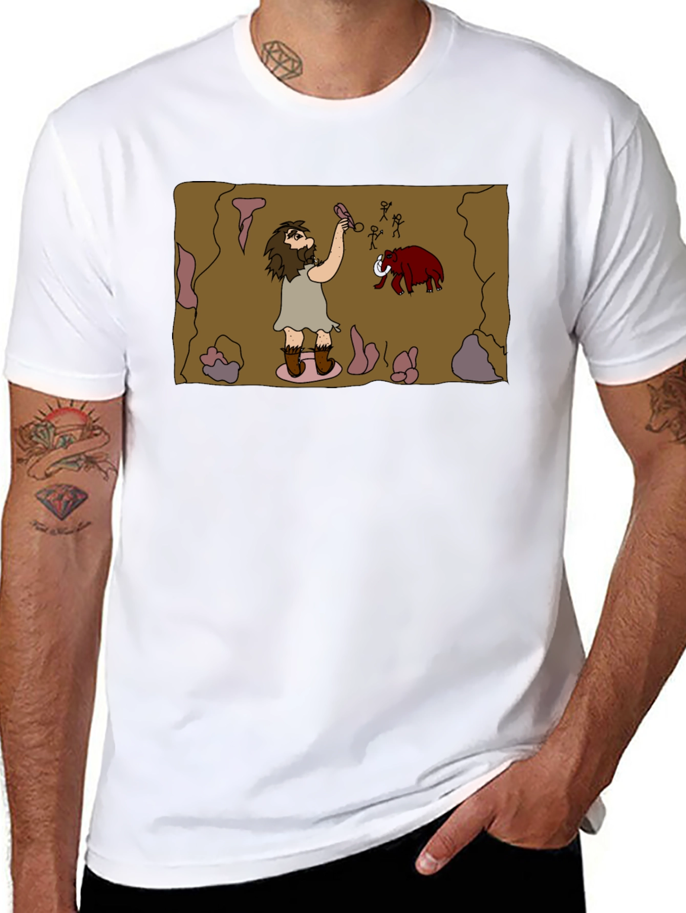 Caveman Art Black T-Shirt - Prehistoric Fun