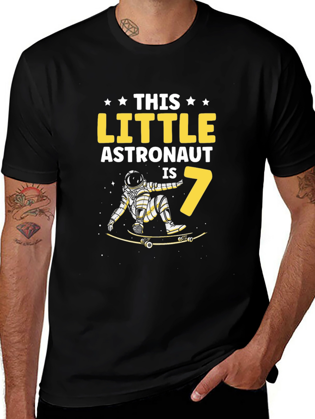 Astronaut 7th Birthday Black T-Shirt