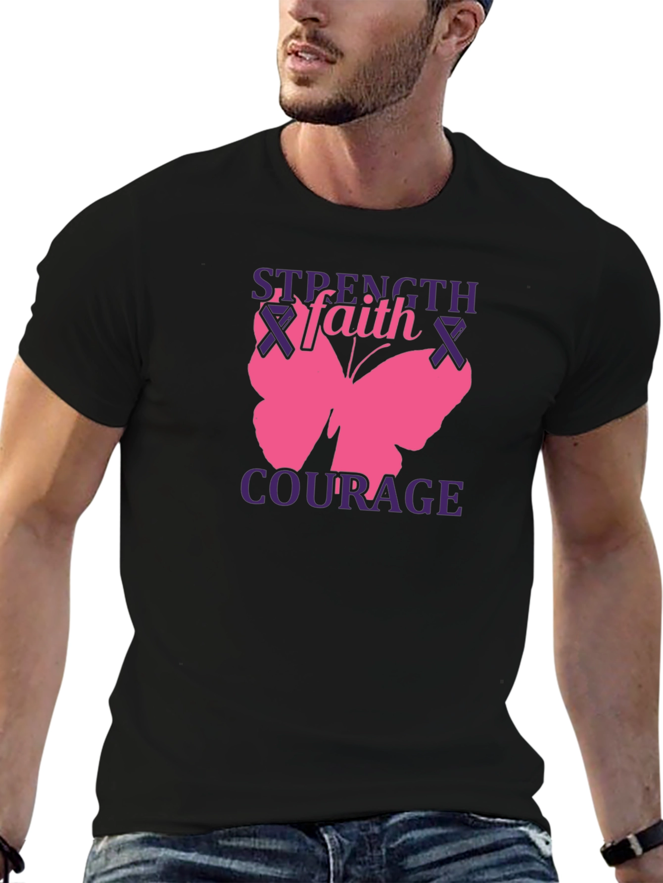 Strength Faith Courage Butterfly Graphic T-Shirt