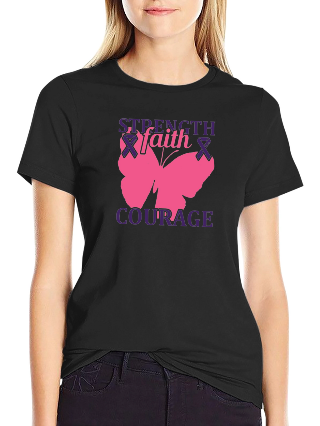 Strength Faith Courage Butterfly Graphic T-Shirt