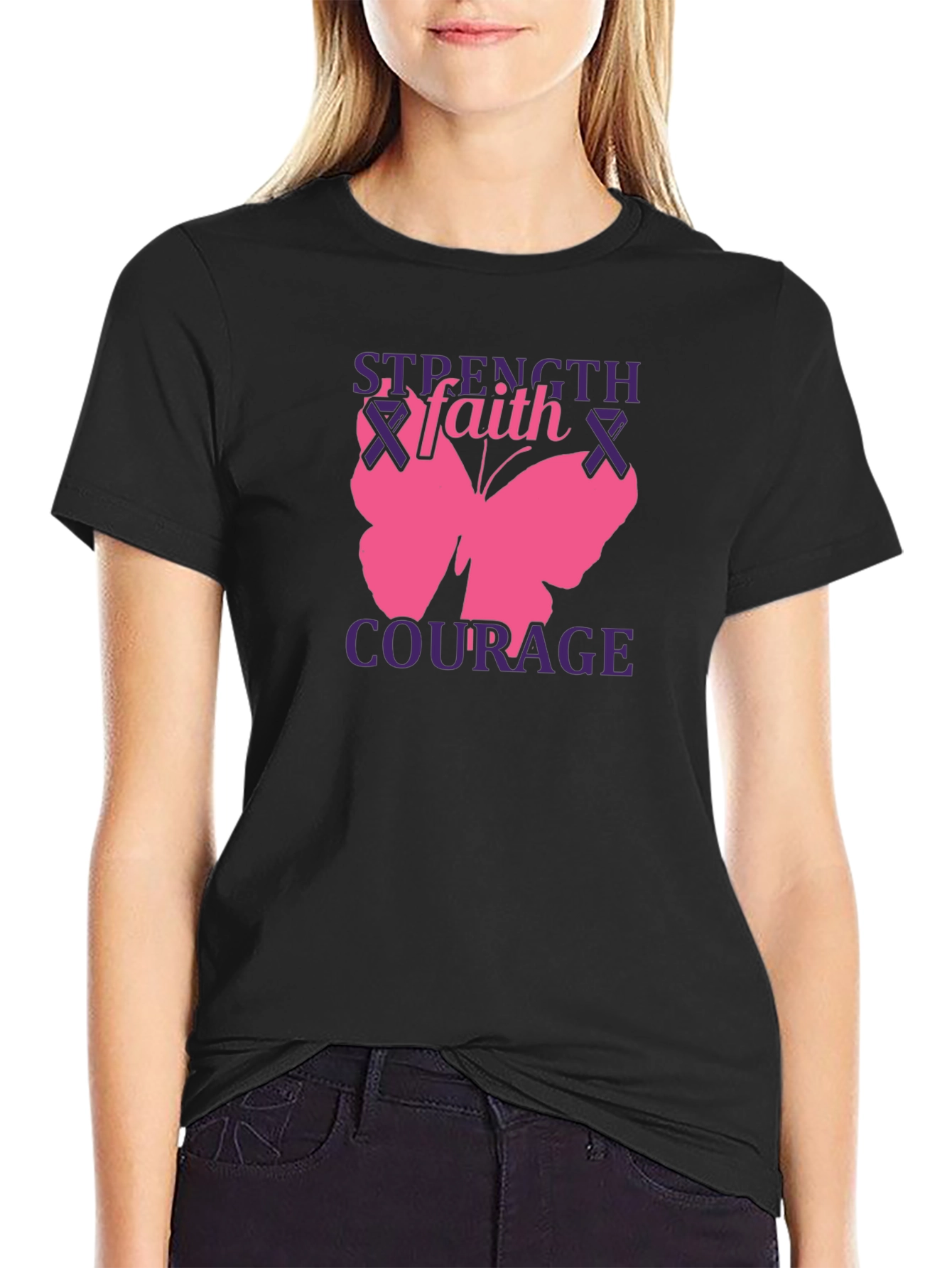 Strength Faith Courage Butterfly Graphic T-Shirt