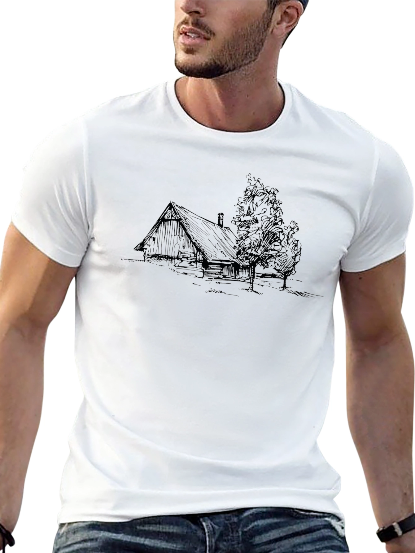 Cabin Sketch Black T-Shirt