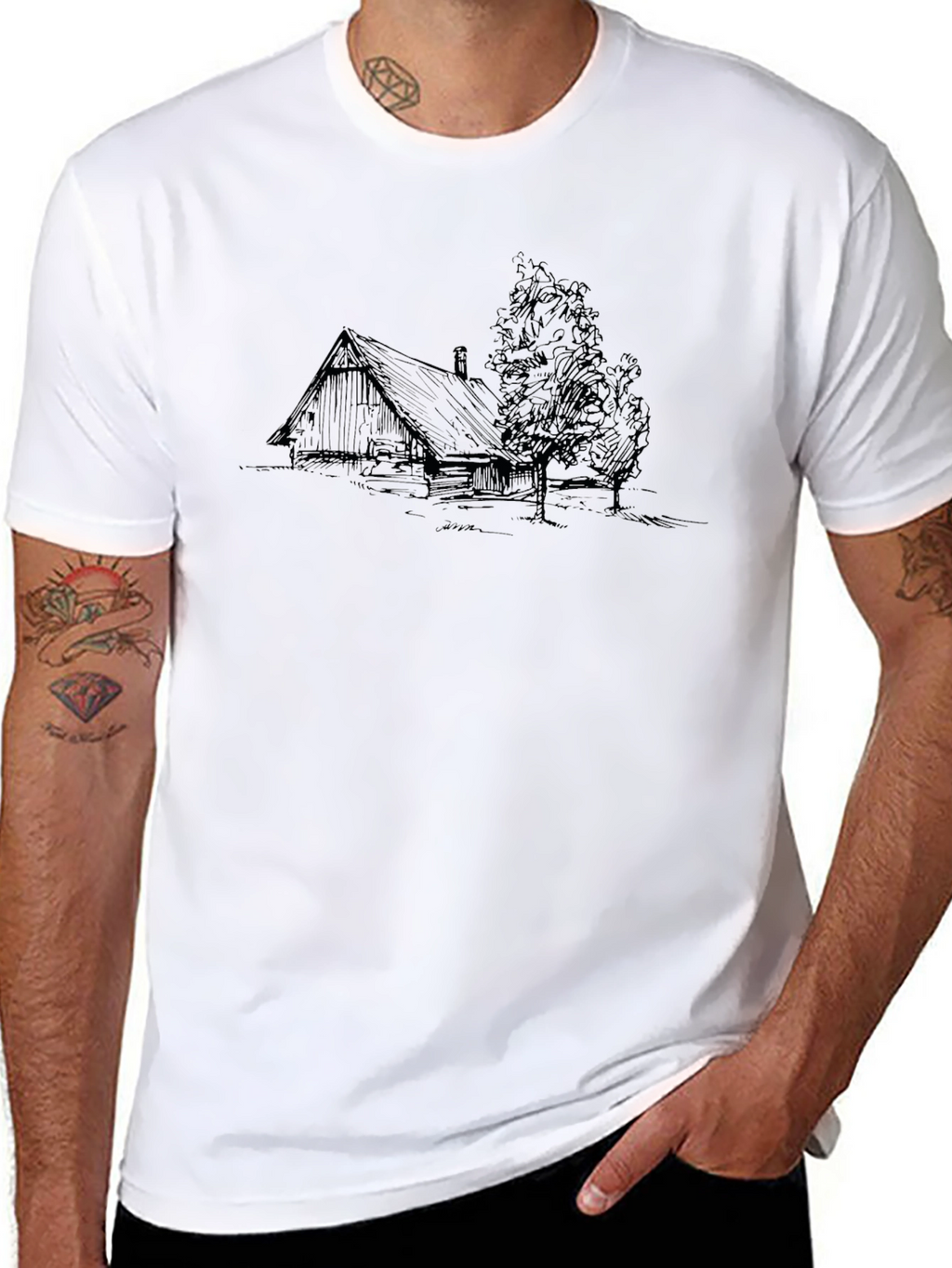 Cabin Sketch Black T-Shirt