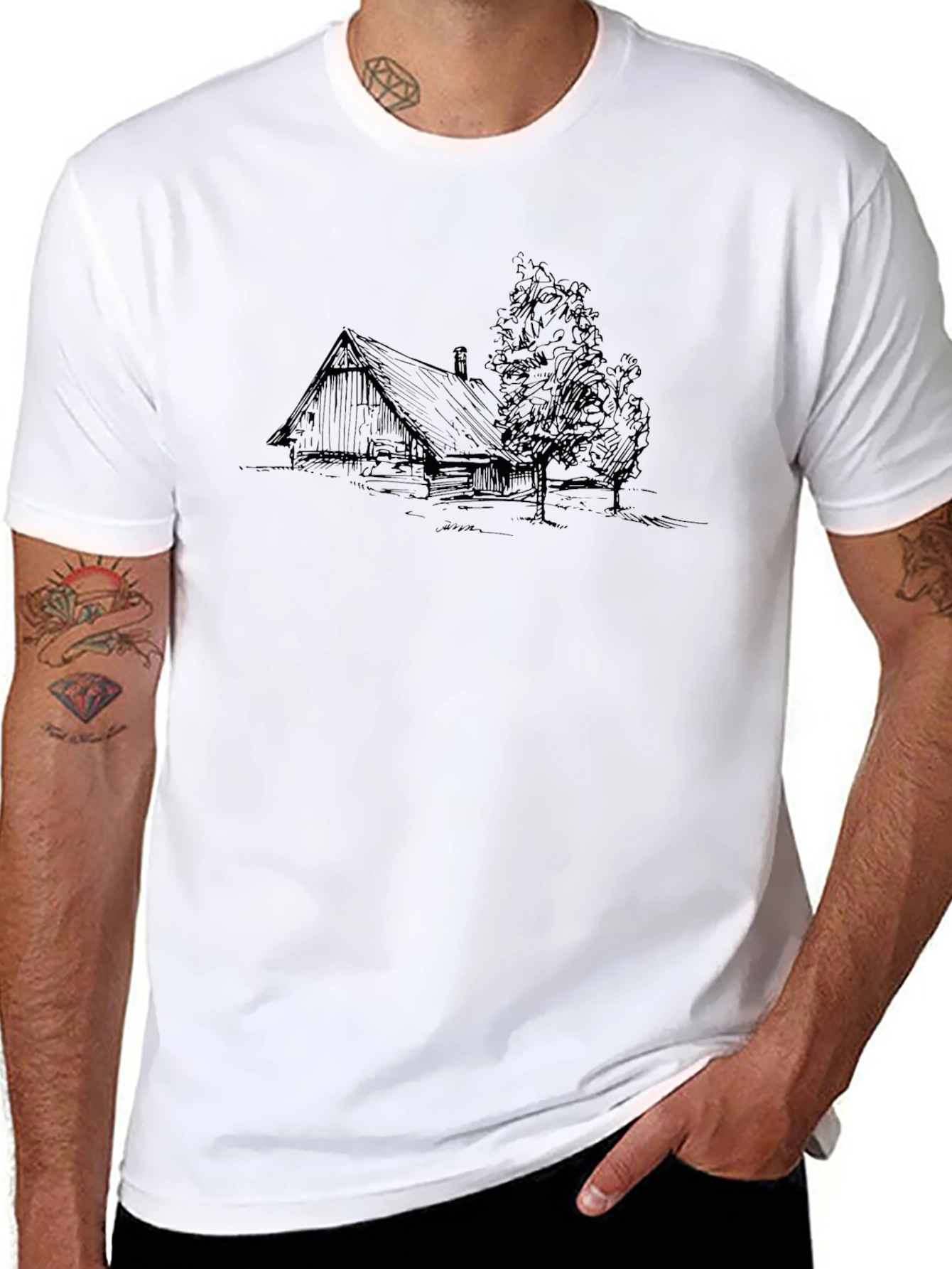 Cabin Sketch Black T-Shirt