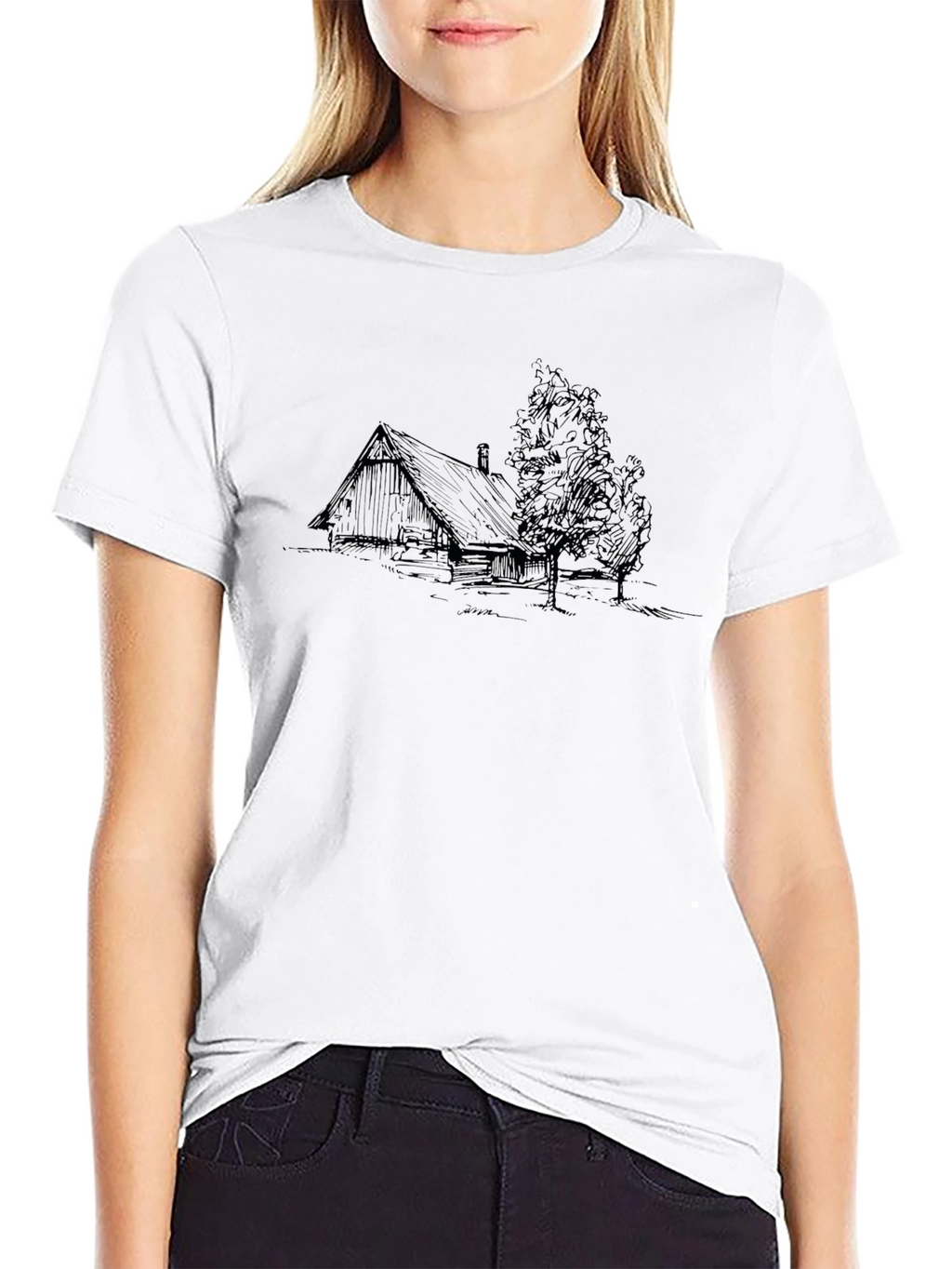 Cabin Sketch Black T-Shirt