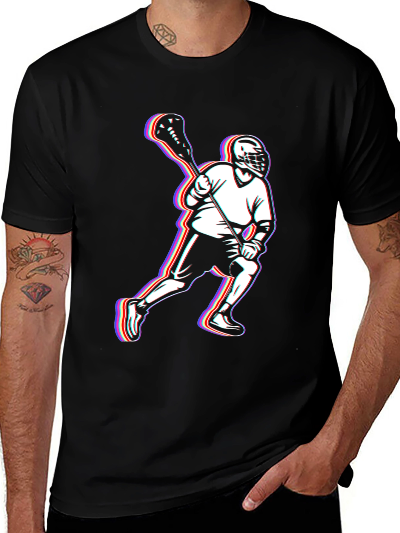 Lacrosse Player Black T-Shirt - Sporty Comfortable