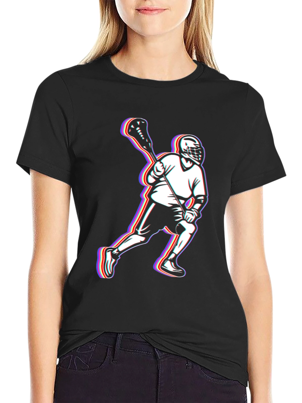 Lacrosse Player Black T-Shirt - Sporty Comfortable