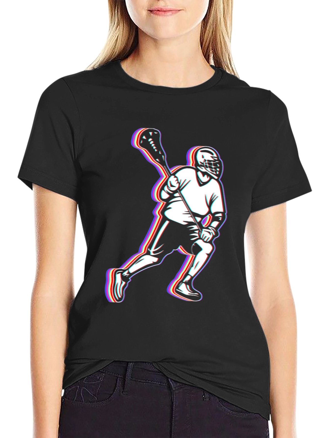 Lacrosse Player Black T-Shirt - Sporty Comfortable