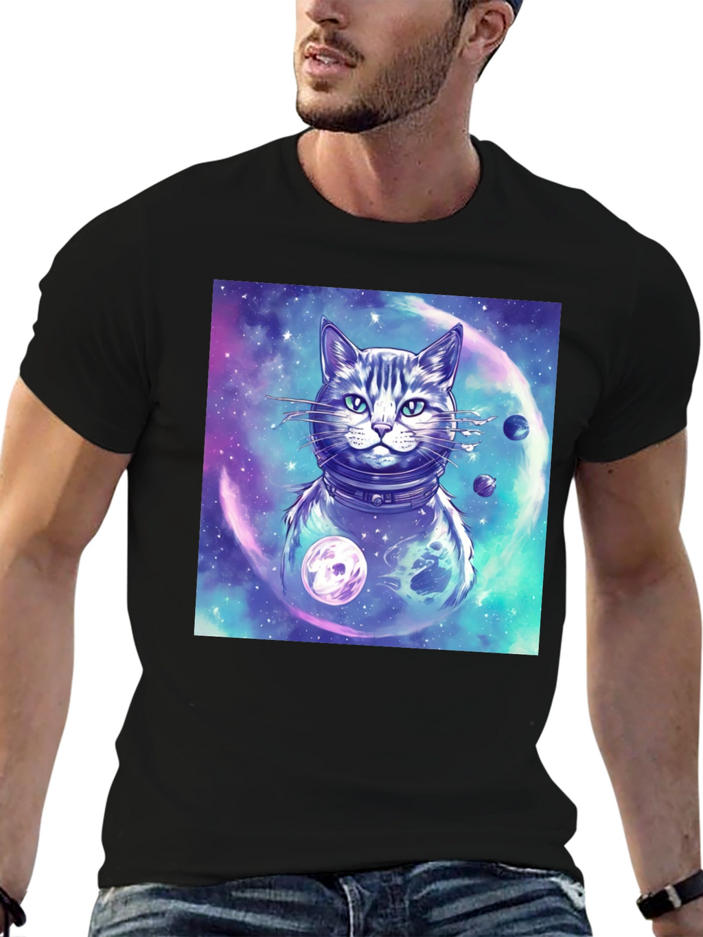 Cosmic Cat T-Shirt - Galaxy Space Adventure