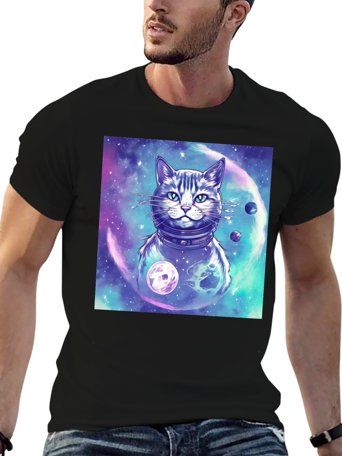 Cosmic Cat T-Shirt - Galaxy Space Adventure