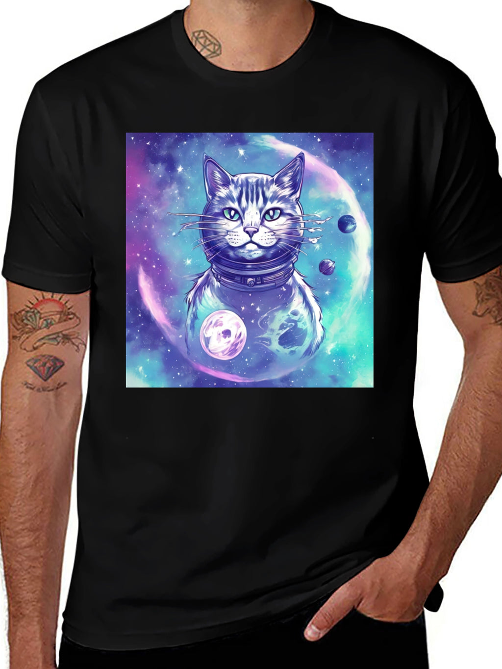 Cosmic Cat T-Shirt - Galaxy Space Adventure