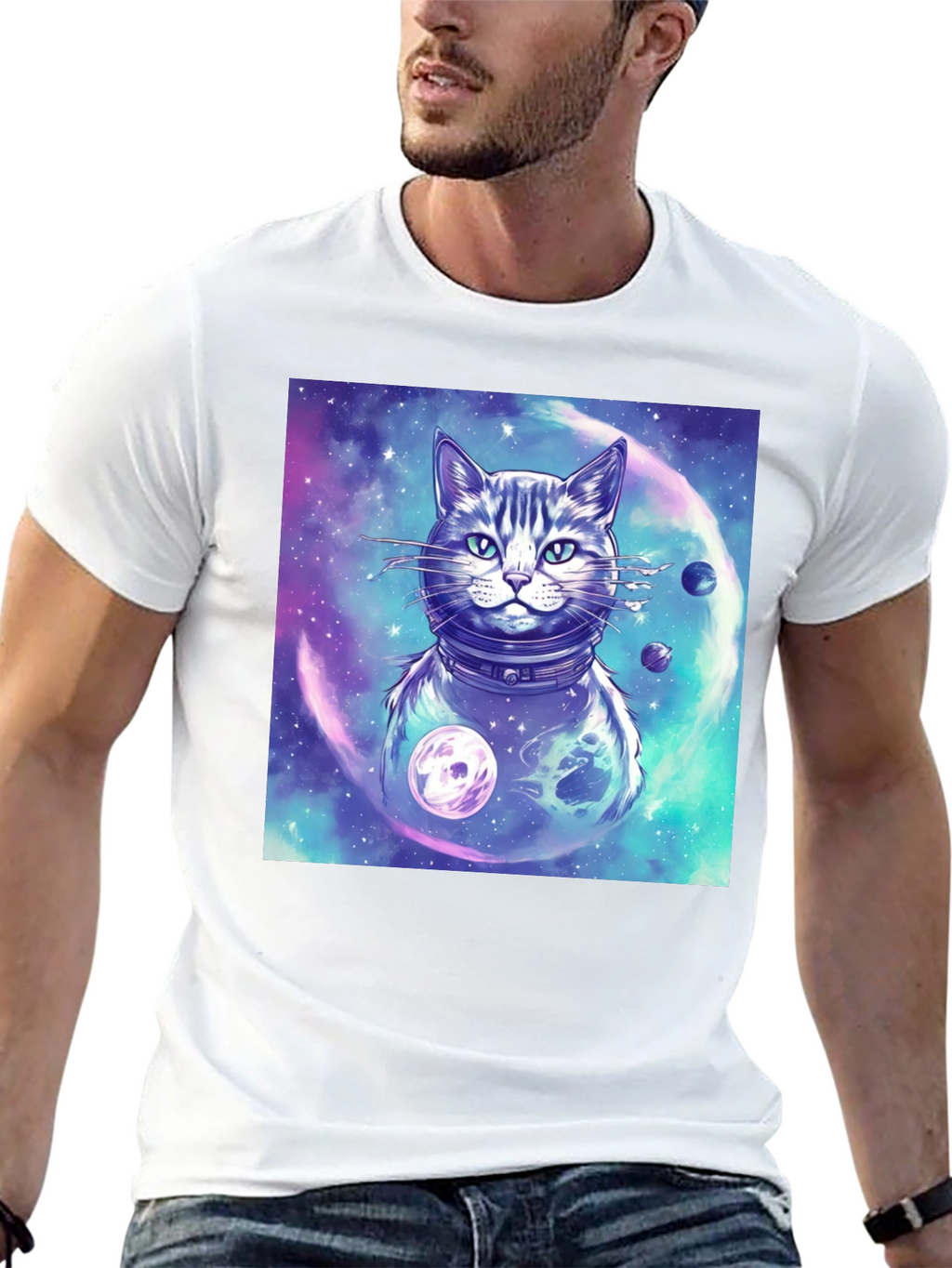 Cosmic Cat T-Shirt - Galaxy Space Adventure