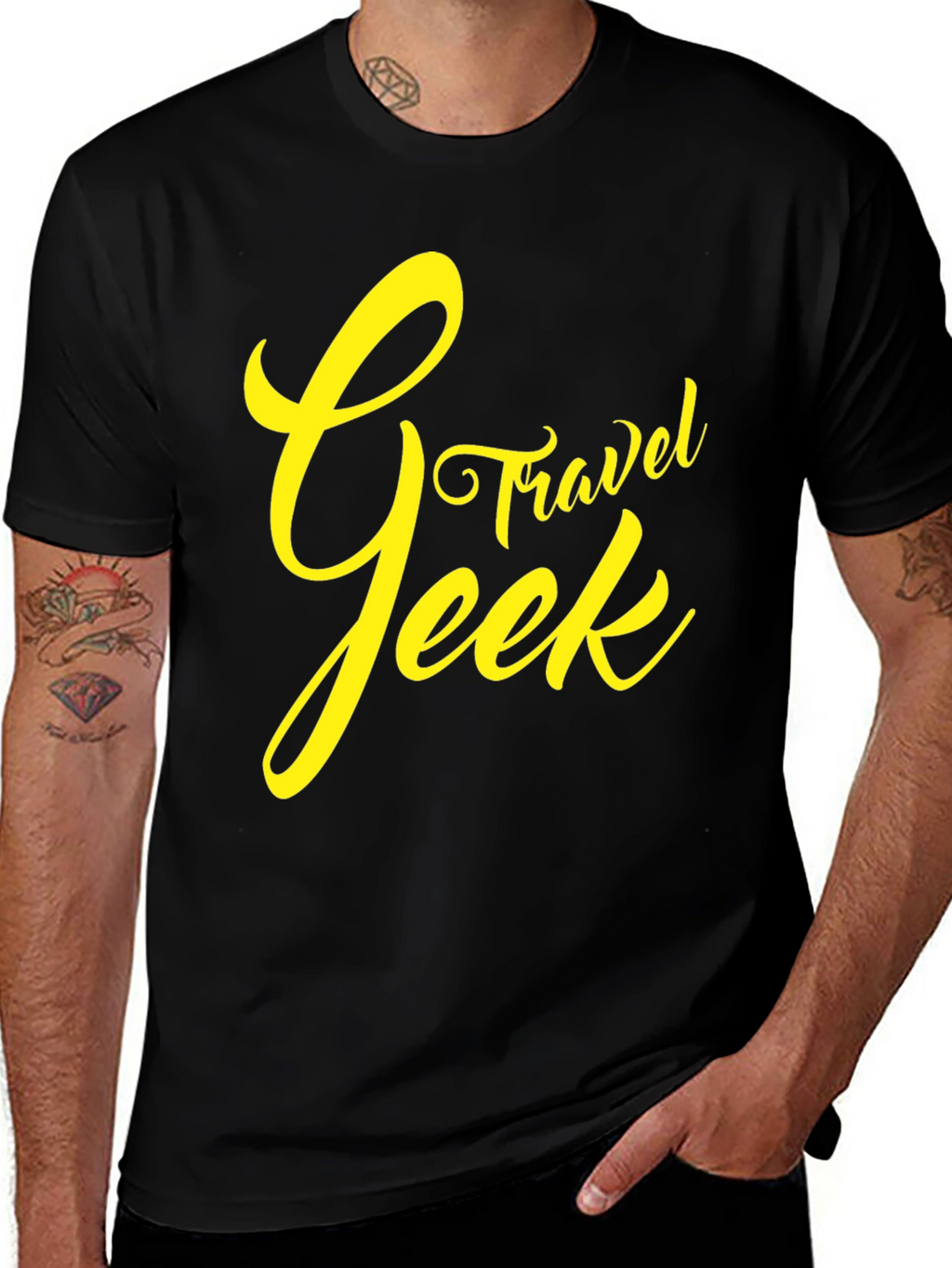 Travel Geek Graphic Tee - Black Cotton T-Shirt