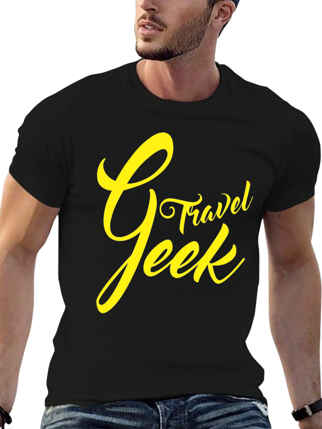 Travel Geek Graphic Tee - Black Cotton T-Shirt