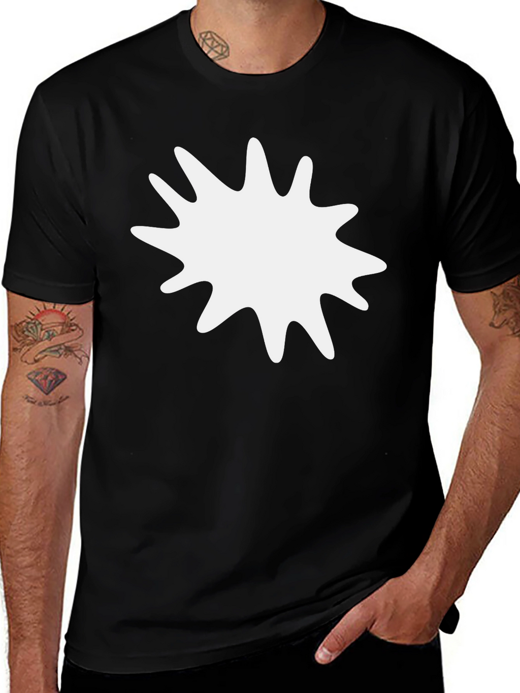 Mens Black T-Shirt with White Splatter Graphic