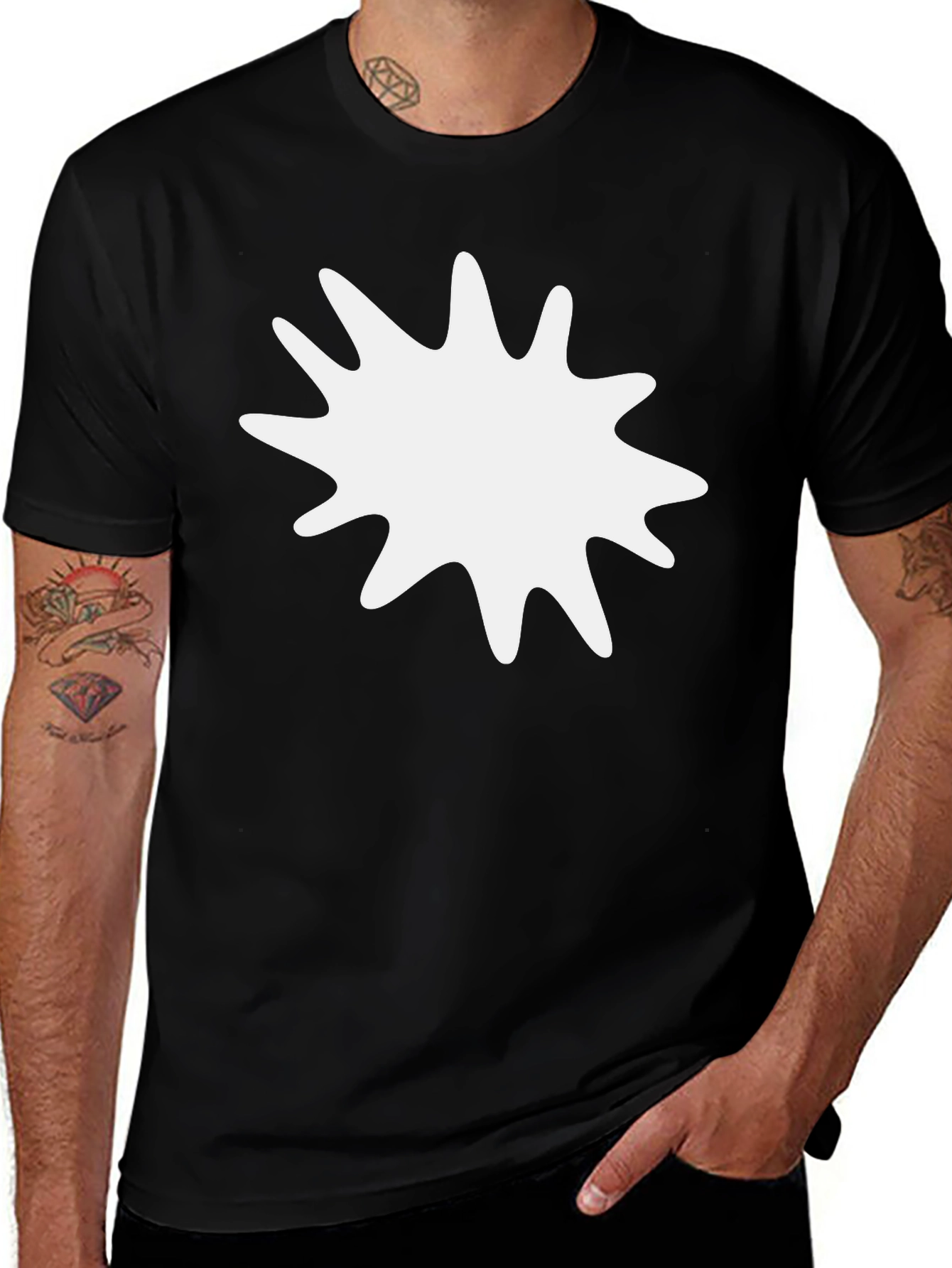 Mens Black T-Shirt with White Splatter Graphic