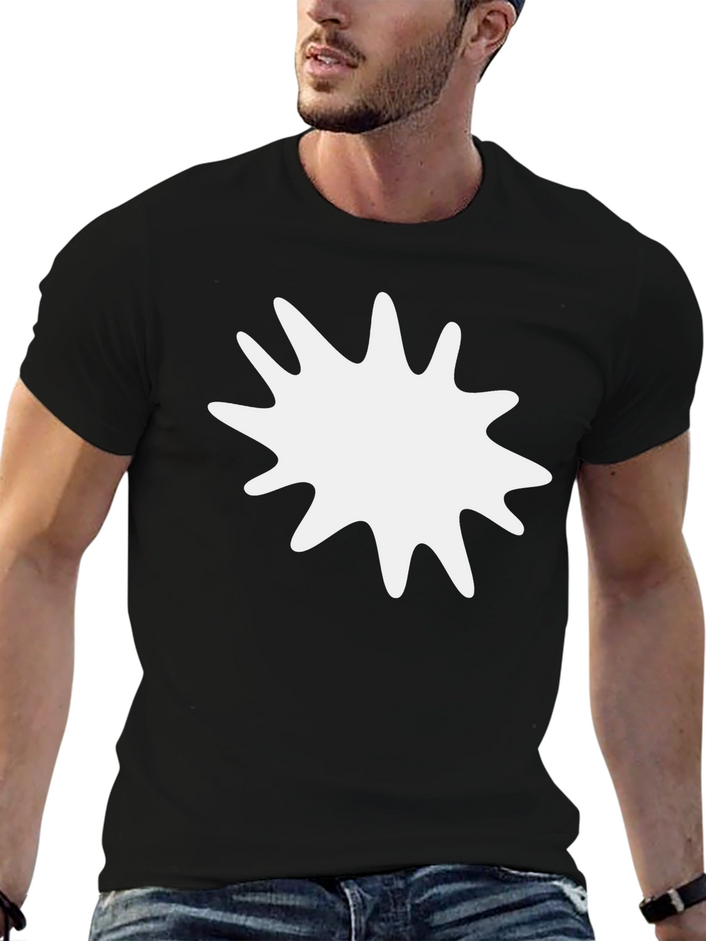 Mens Black T-Shirt with White Splatter Graphic