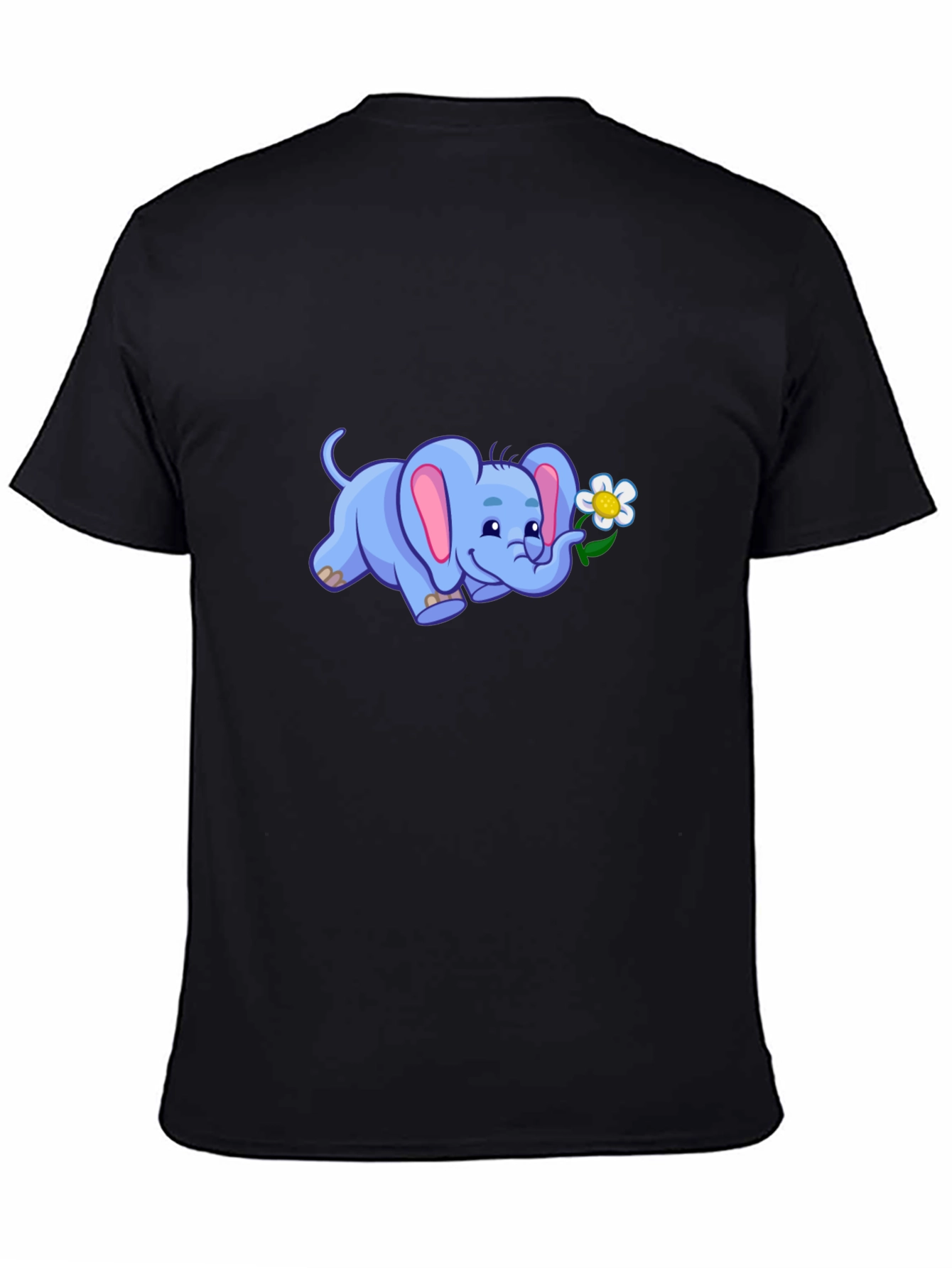 Cute Elephant Flower Graphic Black T-Shirt