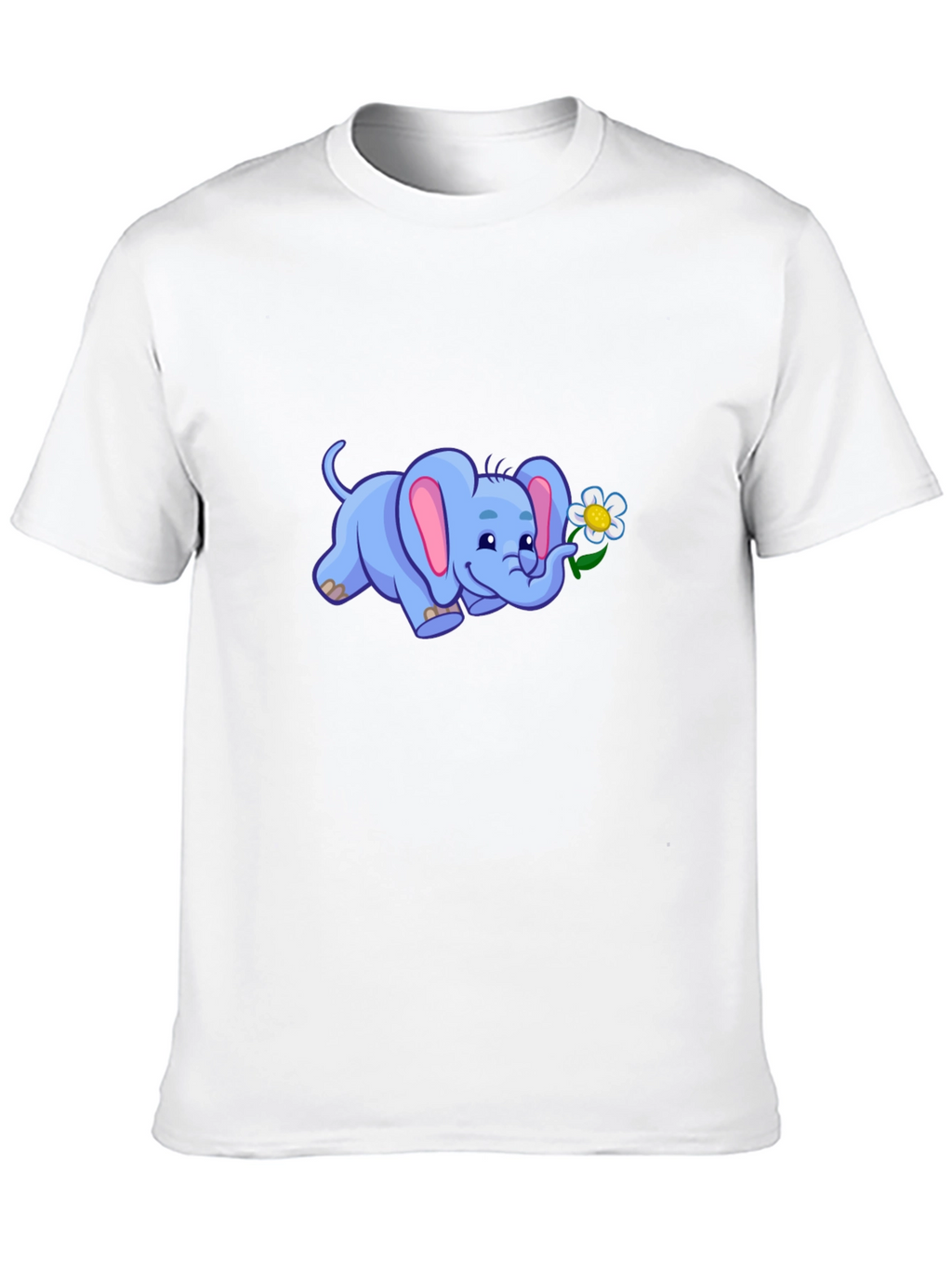 Cute Elephant Flower Graphic Black T-Shirt