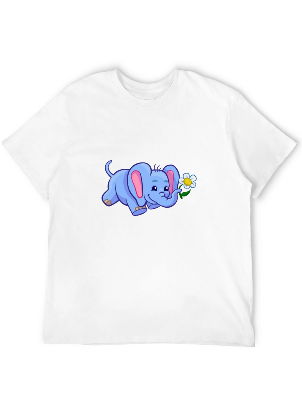 Cute Elephant Flower Graphic Black T-Shirt