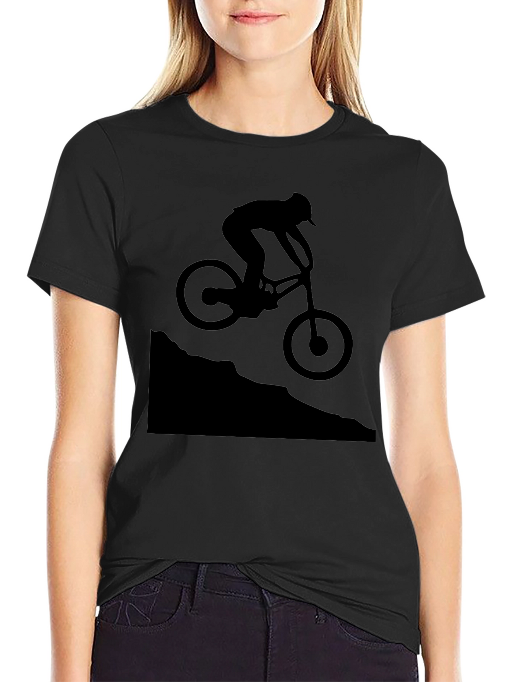 Mountain Biker Silhouette Graphic T-Shirt - Black