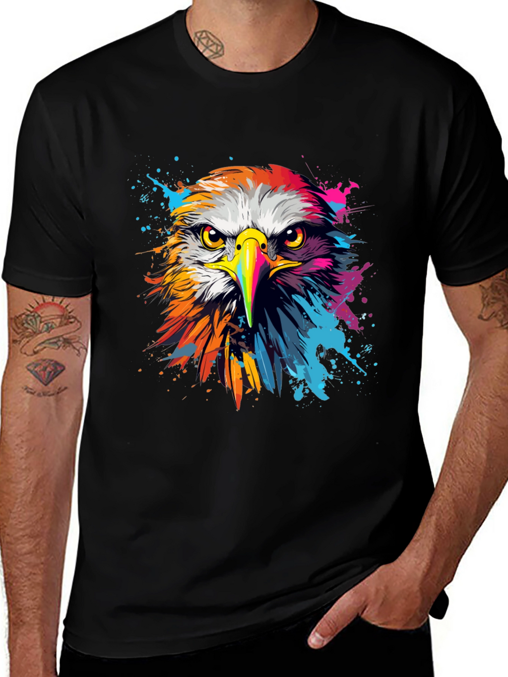 Vibrant Eagle Graphic Tee - Bold Black Cotton T-Shirt