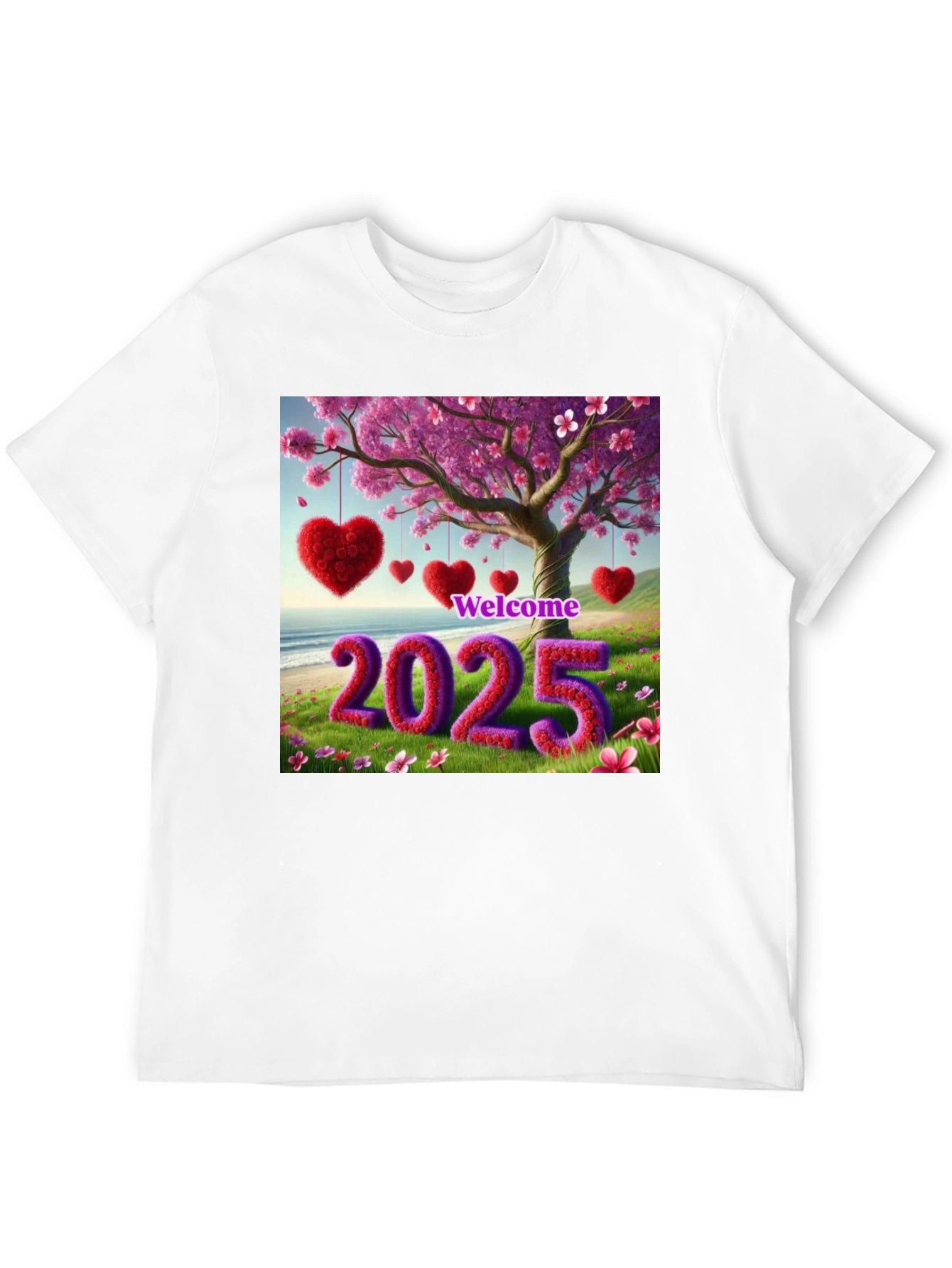 Welcome 2025 T-Shirt Heart & Blossom Design