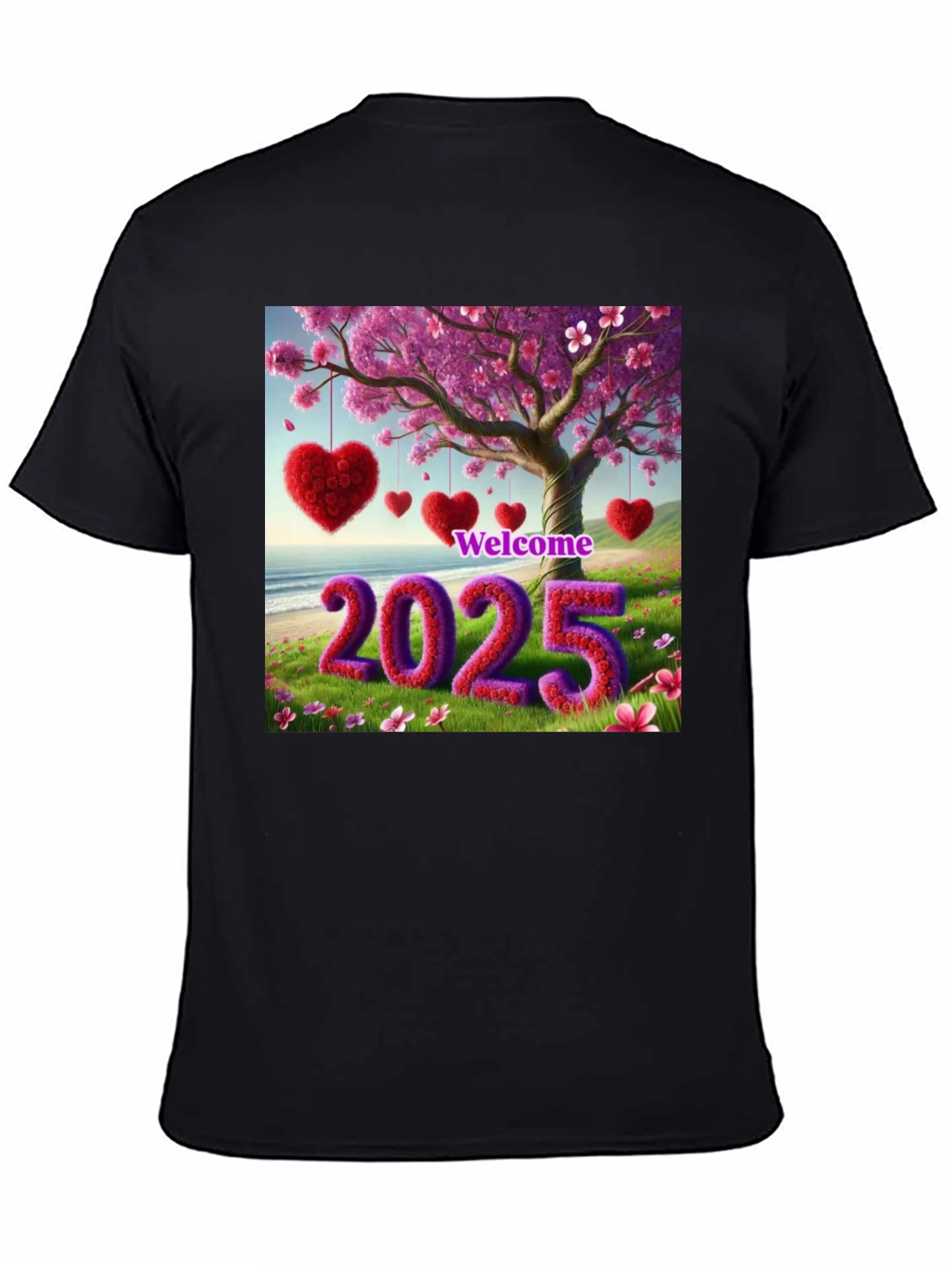Welcome 2025 T-Shirt Heart & Blossom Design