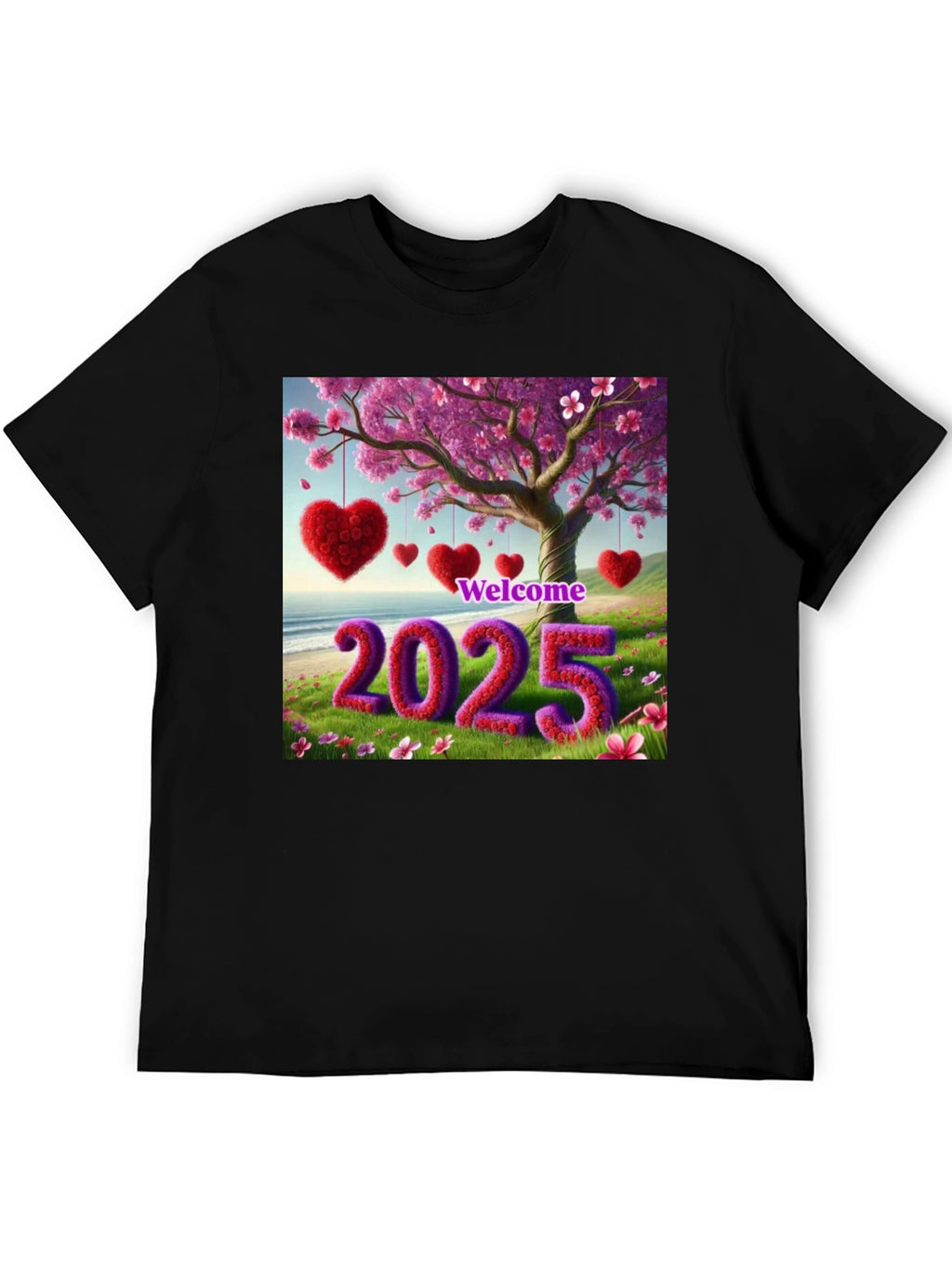 Welcome 2025 T-Shirt Heart & Blossom Design