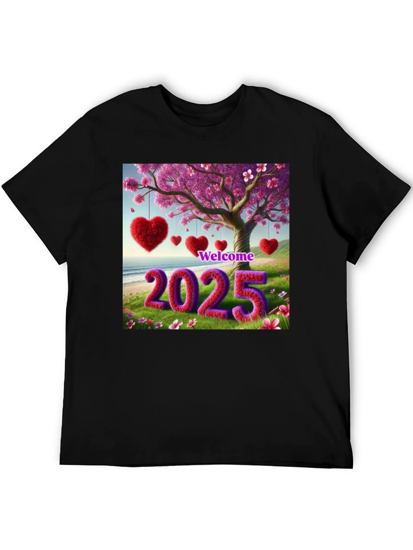 Welcome 2025 T-Shirt Heart & Blossom Design