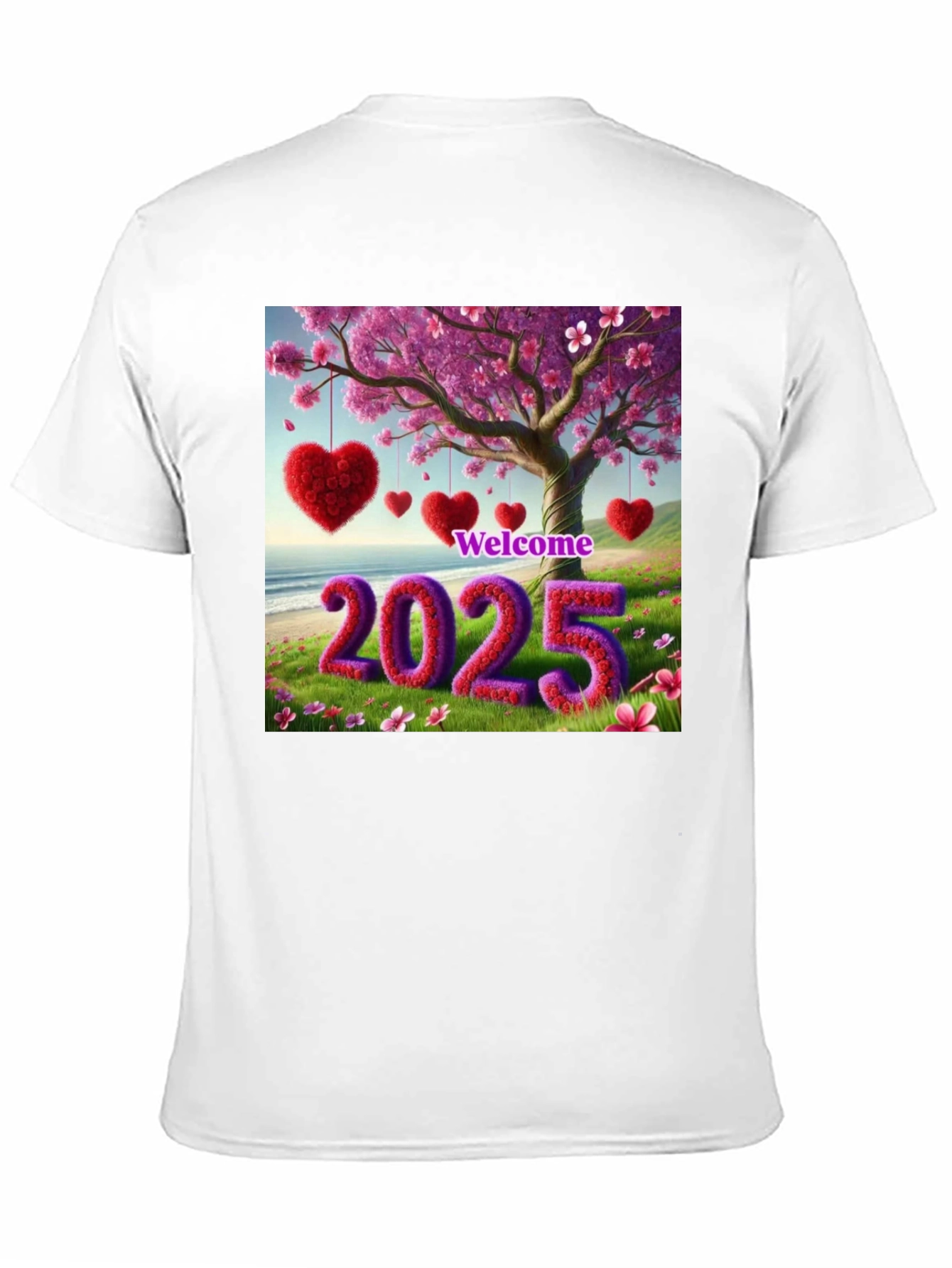 Welcome 2025 T-Shirt Heart & Blossom Design