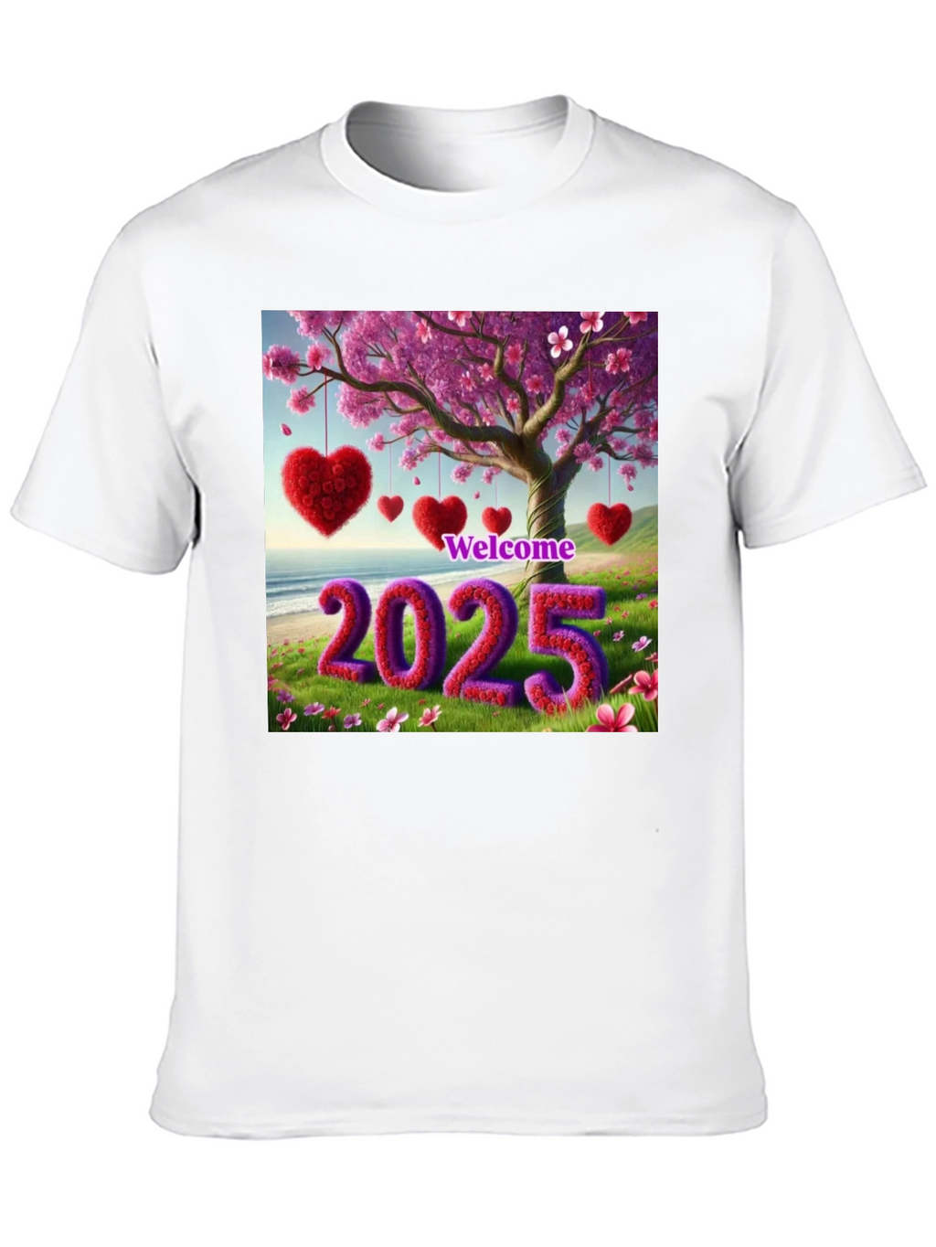 Welcome 2025 T-Shirt Heart & Blossom Design
