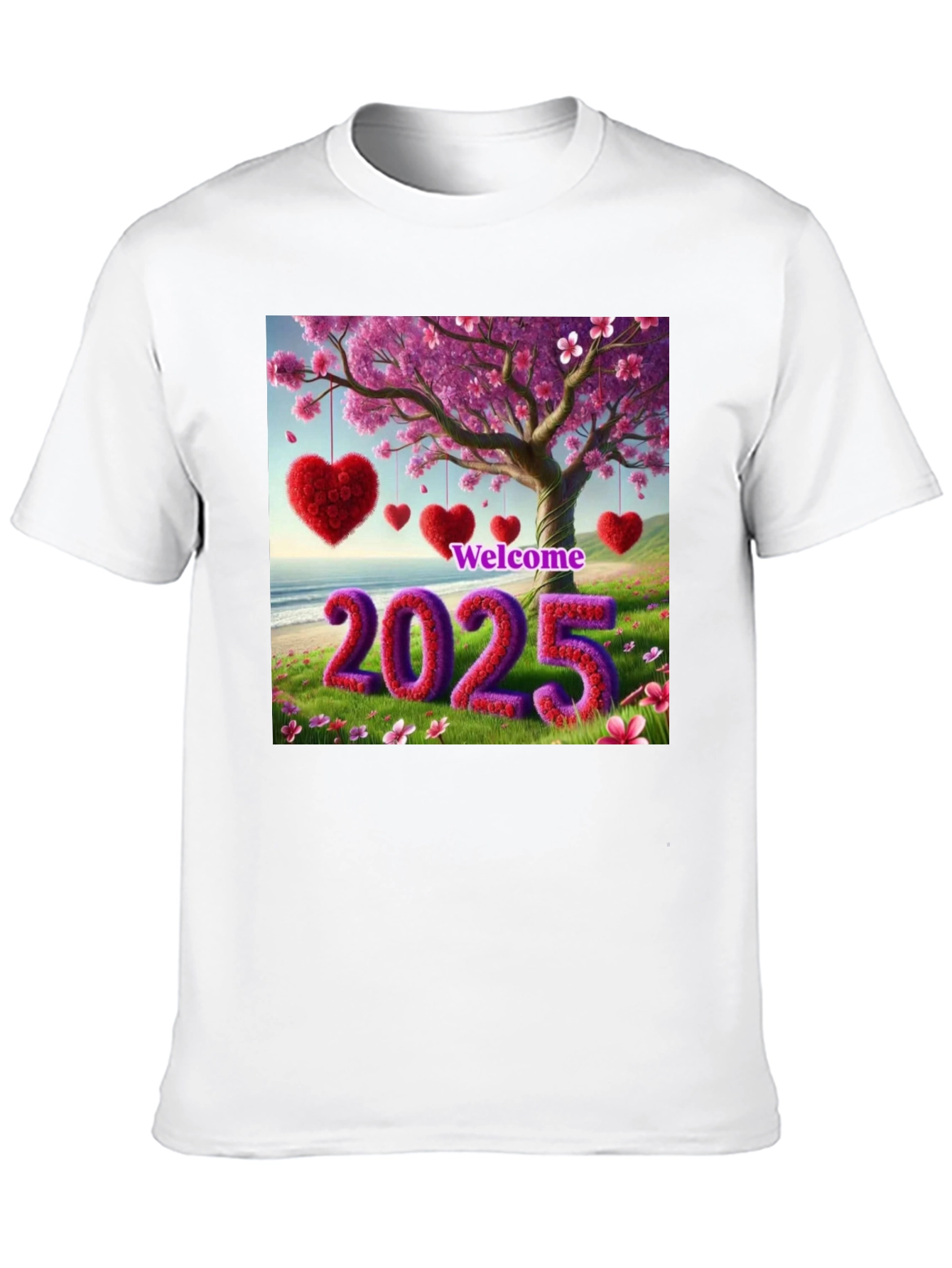 Welcome 2025 T-Shirt Heart & Blossom Design
