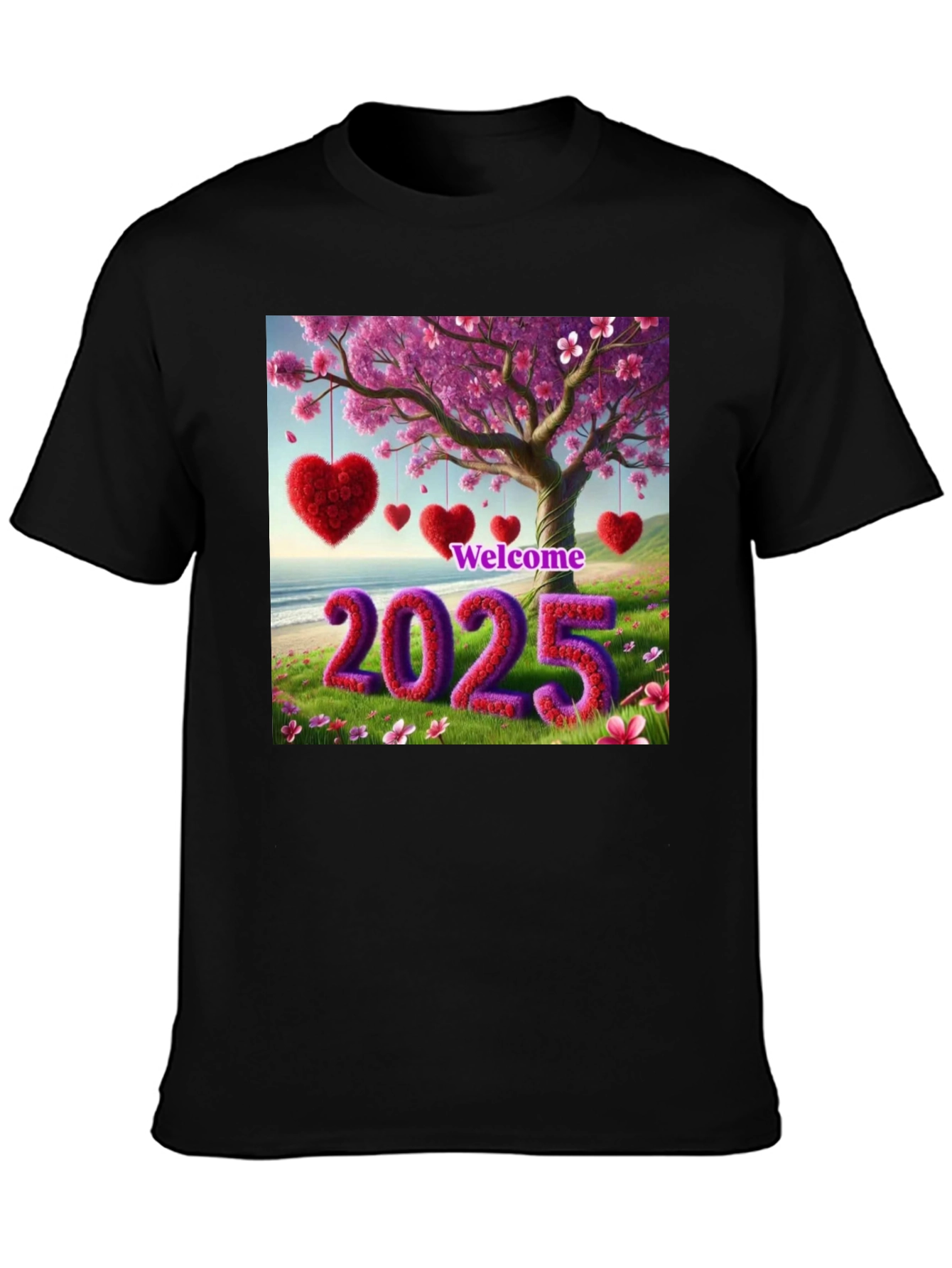 Welcome 2025 T-Shirt Heart & Blossom Design
