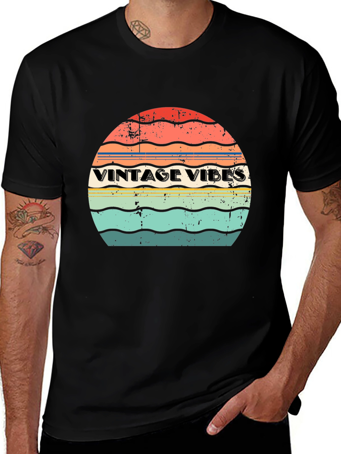 Vintage Vibes Retro Graphic T-Shirt - Black