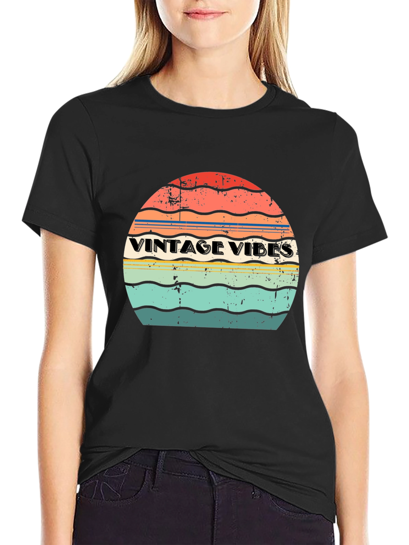Vintage Vibes Retro Graphic T-Shirt - Black