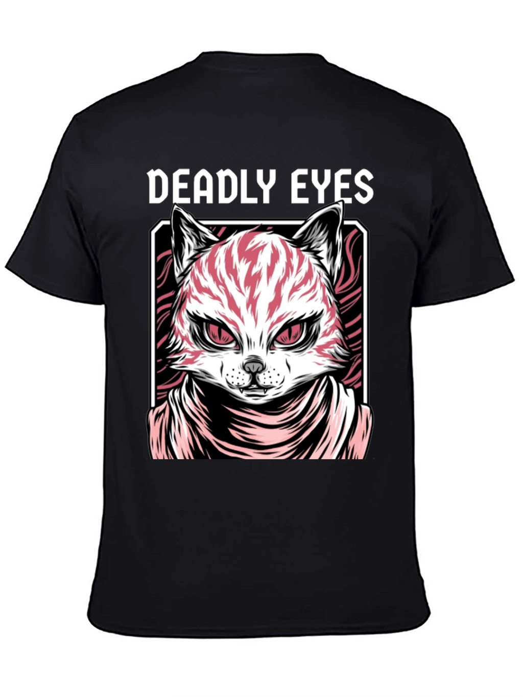 Deadly Eyes Cat Graphic Black T-Shirt