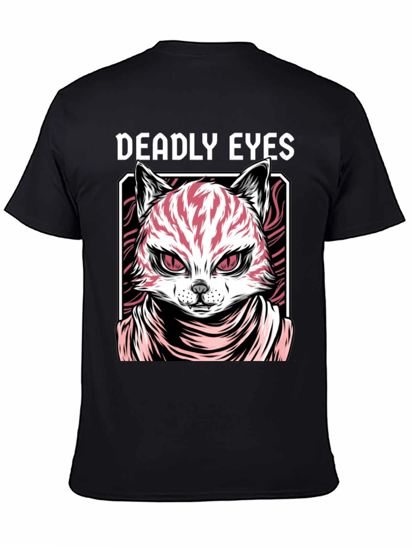 Deadly Eyes Cat Graphic Black T-Shirt