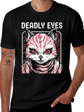 Deadly Eyes Cat Graphic Black T-Shirt