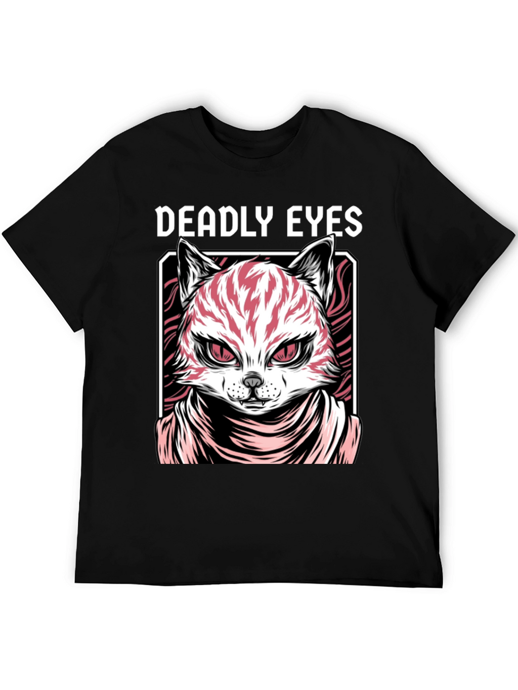 Deadly Eyes Cat Graphic Black T-Shirt