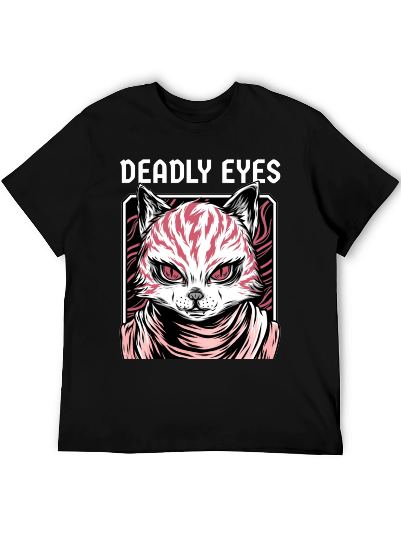 Deadly Eyes Cat Graphic Black T-Shirt