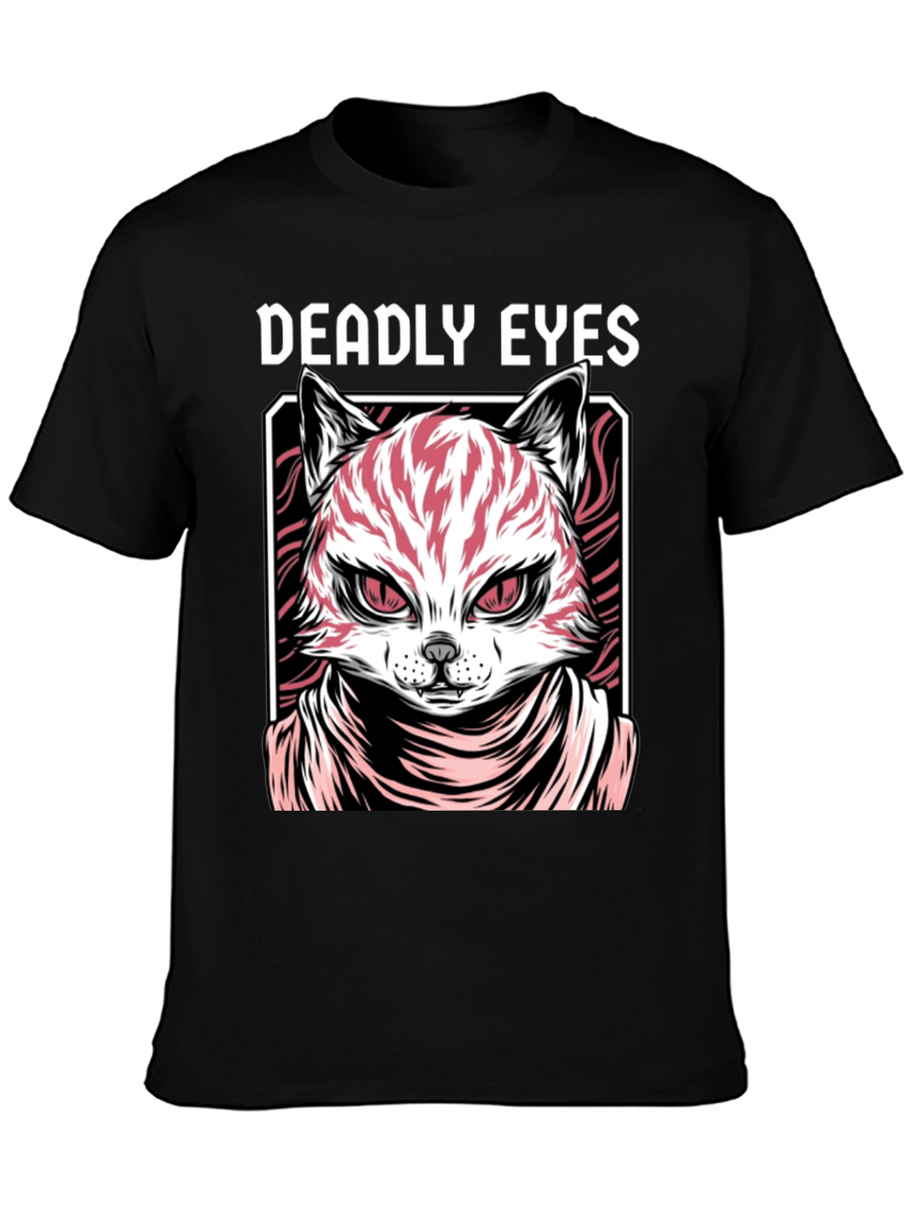 Deadly Eyes Cat Graphic Black T-Shirt