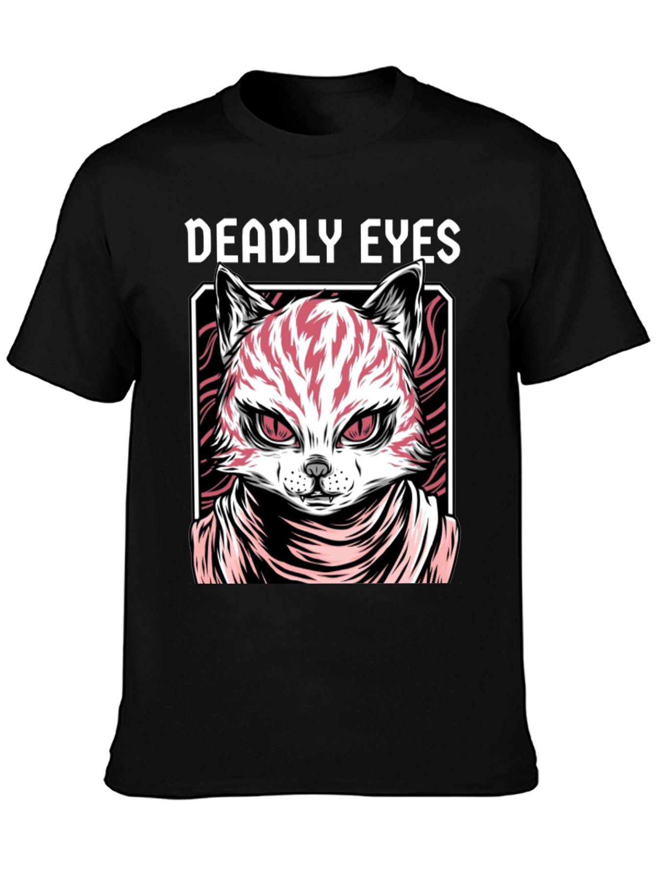 Deadly Eyes Cat Graphic Black T-Shirt