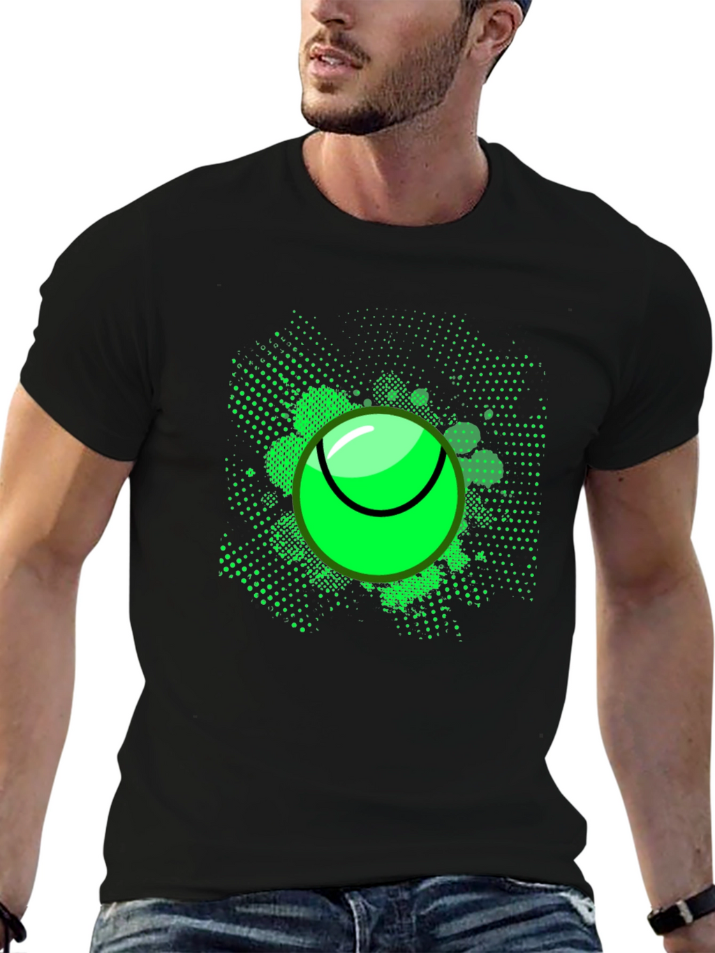 Neon Tennis Ball Graphic Tee - Mens Black T-Shirt